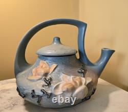ROSEVILLE blue MAGNOLIA TEA SET tea pot with lid, creamer, open sugar pottery