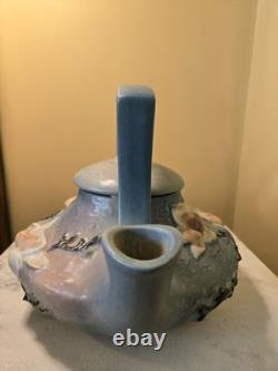 ROSEVILLE blue MAGNOLIA TEA SET tea pot with lid, creamer, open sugar pottery