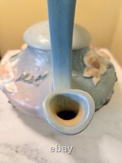 ROSEVILLE blue MAGNOLIA TEA SET tea pot with lid, creamer, open sugar pottery