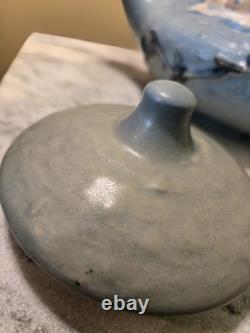 ROSEVILLE blue MAGNOLIA TEA SET tea pot with lid, creamer, open sugar pottery