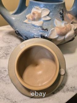 ROSEVILLE blue MAGNOLIA TEA SET tea pot with lid, creamer, open sugar pottery