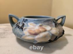 ROSEVILLE blue MAGNOLIA TEA SET tea pot with lid, creamer, open sugar pottery