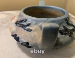 ROSEVILLE blue MAGNOLIA TEA SET tea pot with lid, creamer, open sugar pottery