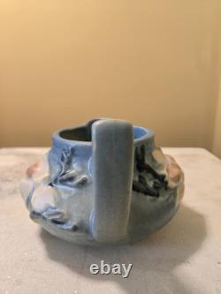 ROSEVILLE blue MAGNOLIA TEA SET tea pot with lid, creamer, open sugar pottery