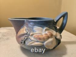 ROSEVILLE blue MAGNOLIA TEA SET tea pot with lid, creamer, open sugar pottery