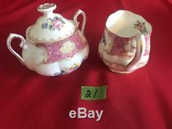 ROYAL ALBERT LADY CARLYLE BONE CHINA 3pc TEA SET Teapot, Creamer, Sugar Bowl