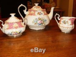 ROYAL ALBERT LADY CARLYLE BONE CHINA 3pc TEA SET Teapot, Creamer, Sugar Bowl