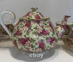 ROYAL ALBERT OLD COUNTRY ROSES CHINTZ 10 pc Tea Set TEAPOT, TEA CUPS & SAUCERS