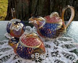ROYAL CROWN DERBY 3pc QUAIL TEA SET Teapot, Sugar Bowl and Creamer ENGLAND A1316