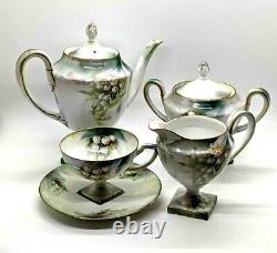 RS PRUSSIA Iridescent 7pc Set Teapot Sugar Creamer Cup Saucer Lily of the Valley