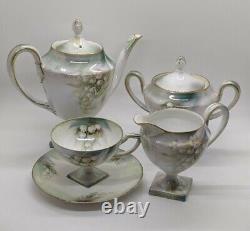 RS PRUSSIA Iridescent 7pc Set Teapot Sugar Creamer Cup Saucer Lily of the Valley