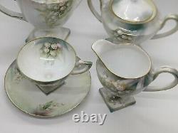 RS PRUSSIA Iridescent 7pc Set Teapot Sugar Creamer Cup Saucer Lily of the Valley