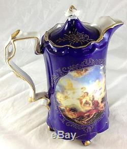 RS Prussia Cobalt Blue Gold Trim Full Size 13 Pc Tea Coffee Set Angels Soldier