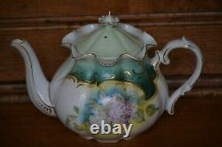 RS Prussia Teapot Set Creamer & Sugar Teal with HP Violets Unmarked