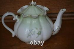 RS Prussia Teapot Set Creamer & Sugar Teal with HP Violets Unmarked