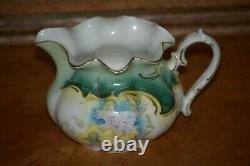 RS Prussia Teapot Set Creamer & Sugar Teal with HP Violets Unmarked