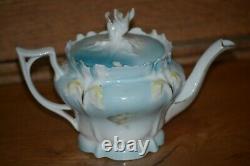 RS Prussia Teapot Set with Creamer & Sugar Teal with HP Pink & Yellow Roses