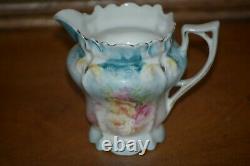 RS Prussia Teapot Set with Creamer & Sugar Teal with HP Pink & Yellow Roses