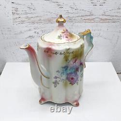 RS Suhl Prussian Footed Teapot Creamer, Sugar With Lid Roses Gilt Japan Repro