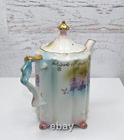 RS Suhl Prussian Footed Teapot Creamer, Sugar With Lid Roses Gilt Japan Repro