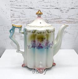 RS Suhl Prussian Footed Teapot Creamer, Sugar With Lid Roses Gilt Japan Repro