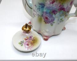 RS Suhl Prussian Footed Teapot Creamer, Sugar With Lid Roses Gilt Japan Repro