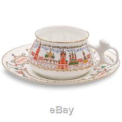 RUSSIAN TEA SET OF SIX Imperial Lomonosov Porcelain Tea Cups Saucers NEW