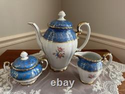 RW Wachter #48 Bavarian Hand Painted Coffee/Teapot Set Sugar Creamer Gold Blue