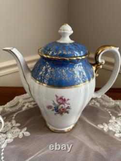RW Wachter #48 Bavarian Hand Painted Coffee/Teapot Set Sugar Creamer Gold Blue