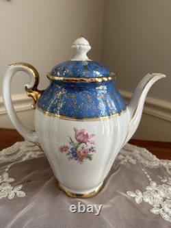 RW Wachter #48 Bavarian Hand Painted Coffee/Teapot Set Sugar Creamer Gold Blue