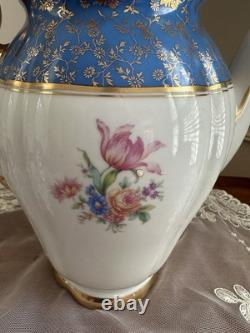 RW Wachter #48 Bavarian Hand Painted Coffee/Teapot Set Sugar Creamer Gold Blue