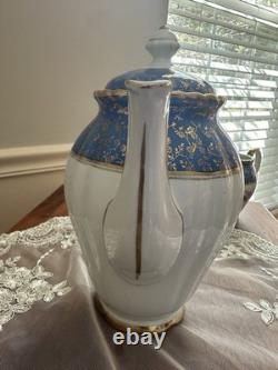RW Wachter #48 Bavarian Hand Painted Coffee/Teapot Set Sugar Creamer Gold Blue