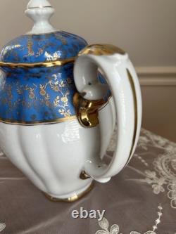 RW Wachter #48 Bavarian Hand Painted Coffee/Teapot Set Sugar Creamer Gold Blue