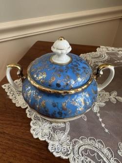 RW Wachter #48 Bavarian Hand Painted Coffee/Teapot Set Sugar Creamer Gold Blue