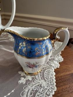 RW Wachter #48 Bavarian Hand Painted Coffee/Teapot Set Sugar Creamer Gold Blue