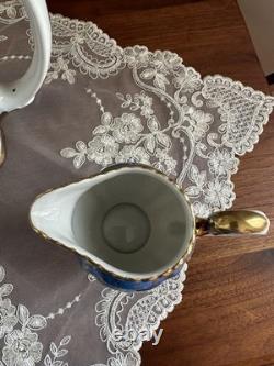 RW Wachter #48 Bavarian Hand Painted Coffee/Teapot Set Sugar Creamer Gold Blue