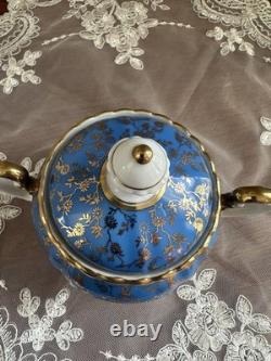 RW Wachter #48 Bavarian Hand Painted Coffee/Teapot Set Sugar Creamer Gold Blue
