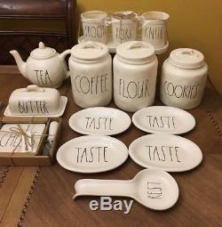 Rae Dunn Canister Set/lot 21 Pieces (COFFEE, FLOUR, COOKIES, TEAPOT, Etc.) NEW