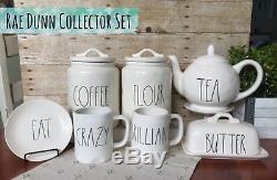 Rae Dunn Collector Set Teapot, Oval Plates, SUGAR Canister & TEA Canister