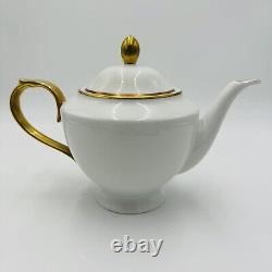 Ralph Lauren Hampton's Tea White Porcelain Teapot Gold Trim Large