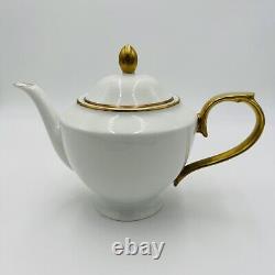 Ralph Lauren Hampton's Tea White Porcelain Teapot Gold Trim Large