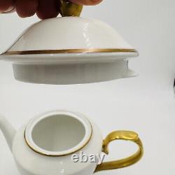 Ralph Lauren Hampton's Tea White Porcelain Teapot Gold Trim Large