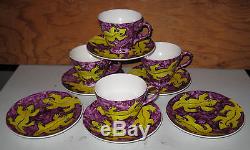 Rare ASTRIG AKSERALIAN 20 Piece Tea Set withYellow Geckos on Purple Service for 4