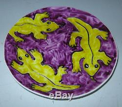 Rare ASTRIG AKSERALIAN 20 Piece Tea Set withYellow Geckos on Purple Service for 4