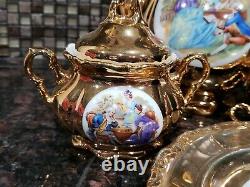 Rare Antique Bavaria Waldershof German Handarbeit 22 Karat Gold Tea Set