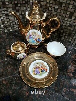 Rare Antique Bavaria Waldershof German Handarbeit 22 Karat Gold Tea Set