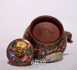 Rare Antique Chinese Hand Painting ZiSha Pottery Teapot Marked YongZheng PT082