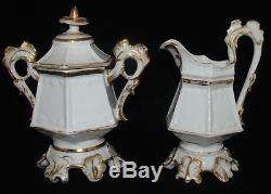 Rare Antique Early Haviland China Tea Set Gilt Old Paris Teapot Cream Sugar Bowl