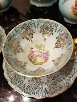 Rare Antique Karlsbad Rembrandt Tea/Coffee Demitasse Set Courting Couple Germany