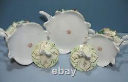 Rare Antique RS Prussia Mold 643 Pearlized Jewels Point & Clover 3pc Tea Set